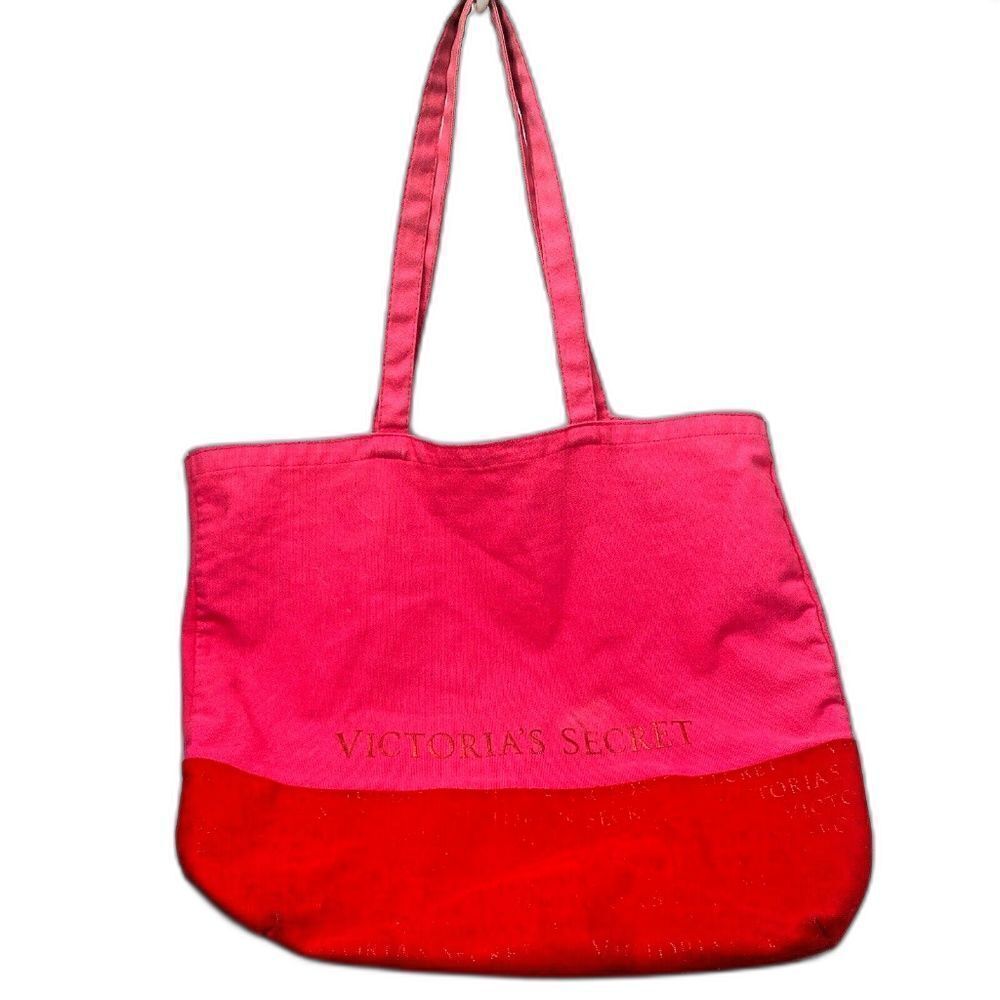 VICTORIA'S SECRET PINK RED CANVAS LOGO TOTE SHOPPER BEACHBOOK  BAG PURSE